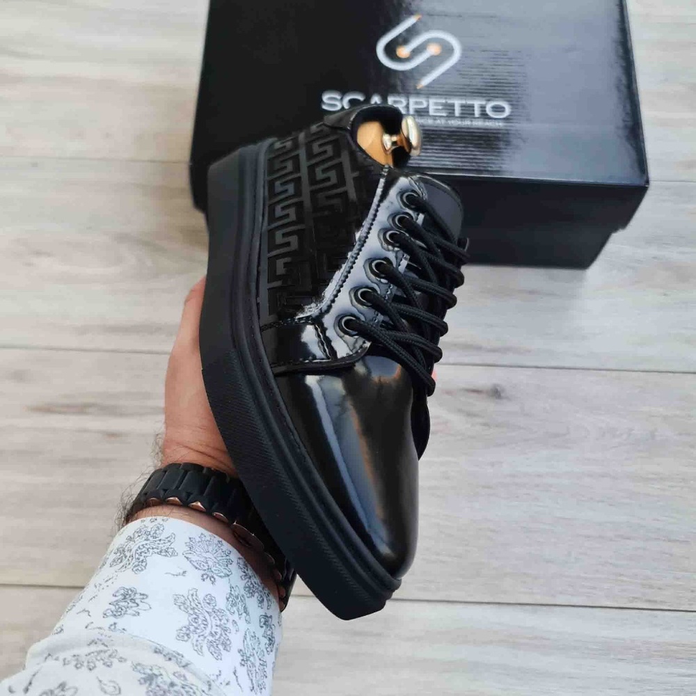 Black Patent Leather Sneakers for Men - Picture 2 of 6
